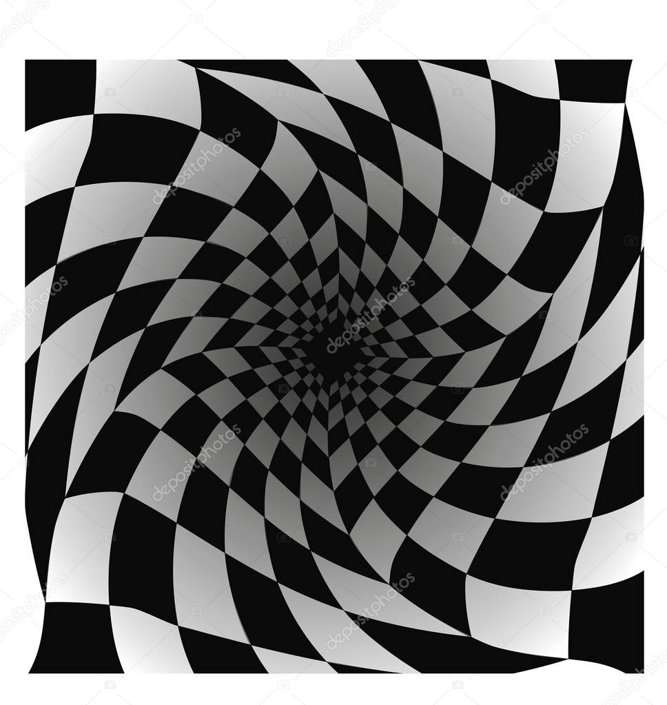 Checkered pattern with distortion effect. Chess background.Vector illustration