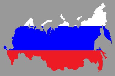 Rus bayrağında Rusya haritası. Rusya Federasyonu vektör haritası. Vektör çizimi