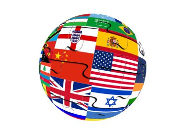 Dünya bayrakları ile Puzzles Globe