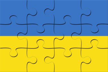 Ukrayna bayrağı yapboz parçaları ile yapılan. Ukrayna kavramsal