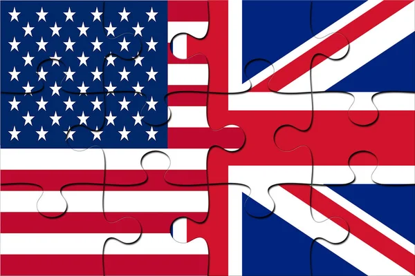American and British Flag Jigsaw Puzzle Pieces — Stock Photo, Image