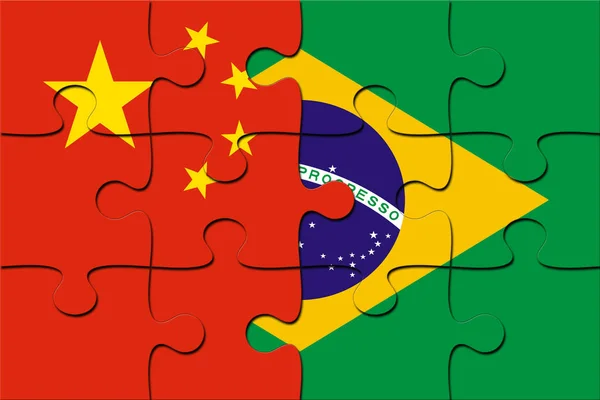 Puzzel met vlag van Brazilië en China — Stockfoto