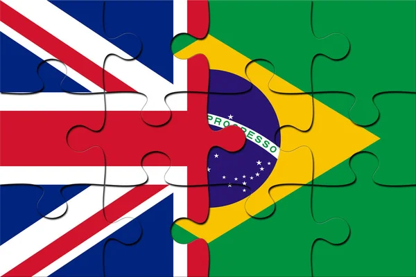 Puzzle com a bandeira da Inglaterra e a bandeira do Brasil — Fotografia de Stock