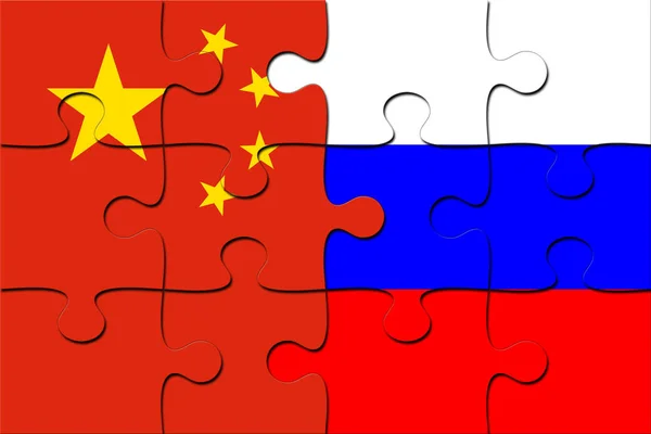 Kina och Ryssland flaggor i Puzzle — Stockfoto