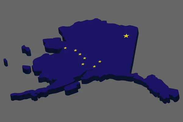 Mappa 3D bandiera dello stato americano dell'Alaska. Illustrazione vettoriale — Vettoriale Stock
