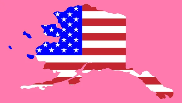 Mappa dello stato americano dell'Alaska con bandiera americana.Illustrazione vettoriale — Vettoriale Stock