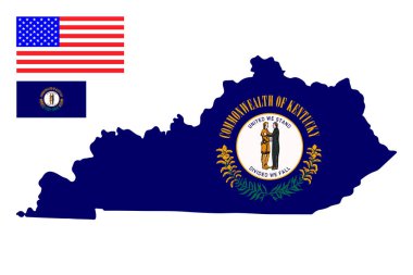 American Flag.Vector illüstrasyon ile Kentucky ABD eyaletinin Harita Bayrağı
