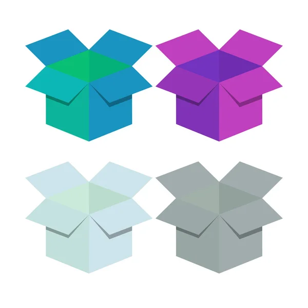 Ícone de caixas abertas de papelão colorido Ilustração vetorial — Vetor de Stock