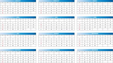 Vektör temel ızgaraile Takvim 2020.