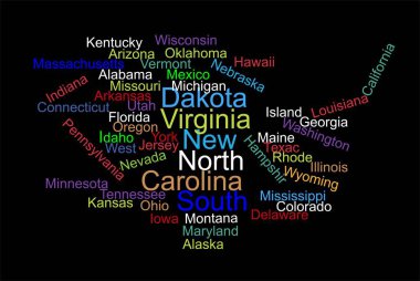 Usa kelime bulut haritası kelimelerle tüm devletler Vektör illüstrasyonunu adlandırır