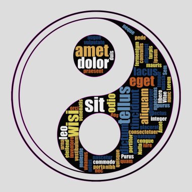 Yin Yang sembolü kelime bulutu. Yin yang 'la ilgili bir bulut. Vektör illüstrasyonu.
