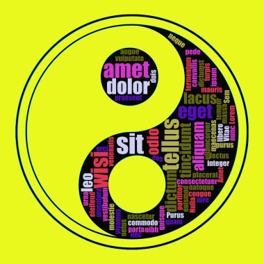 Yin Yang sembolü kelime bulutu. Yin yang 'la ilgili bir bulut. Vektör illüstrasyonu.