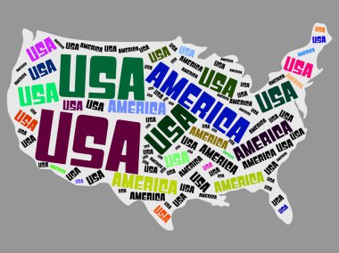 Amerika Birleşik Devletleri Haritası kelime bulut vektörü illüstrasyonuName
