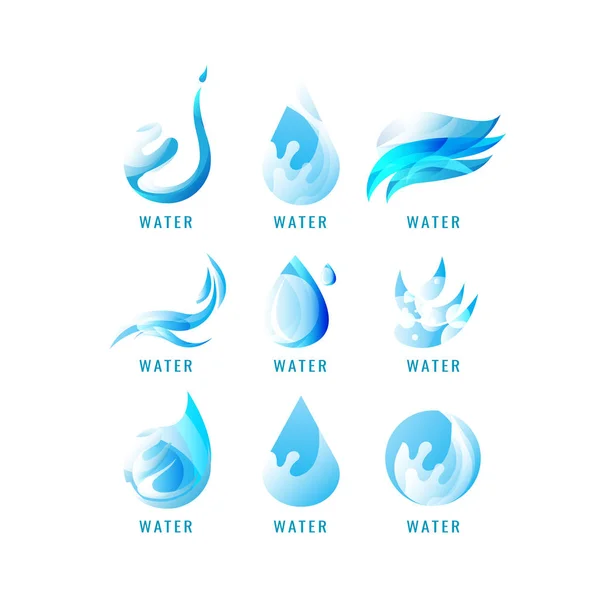Синие Капли Воды Плещущие Волны Белом Фоне Вектор Иллюстрация Логотип — стоковый вектор