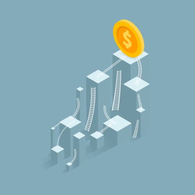 Finansal başarı merdiveni. çubuk grafik iş lideri kazanan. Vektör çizim