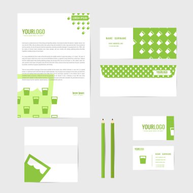 Kurumsal kimlik şablonu. İş. İş kartı kalem. Kitap. mektup. vektör