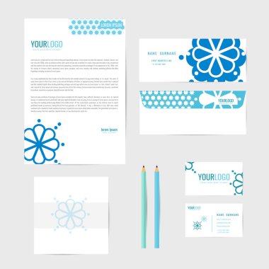 Kurumsal kimlik şablonu. İş. İş kartı kalem. Kitap. mektup. vektör