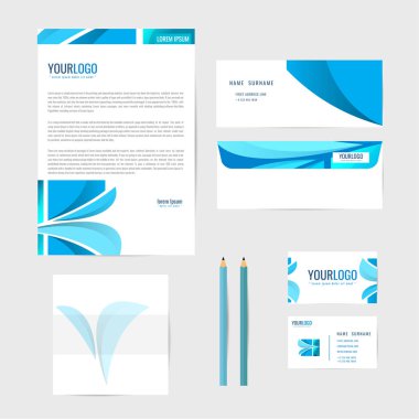 Kurumsal kimlik şablonu. İş. İş kartı kalem. Kitap. mektup. vektör