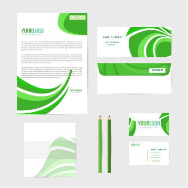 Kurumsal kimlik şablonu. İş. İş kartı kalem. Kitap. mektup. vektör