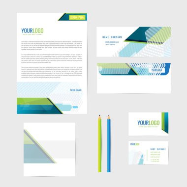 Kurumsal kimlik şablonu. İş. İş kartı kalem. Kitap. mektup. vektör