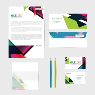 Kurumsal kimlik şablonu. İş. İş kartı kalem. Kitap. mektup. vektör