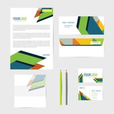 Kurumsal kimlik şablonu. İş. İş kartı kalem. Kitap. mektup. vektör