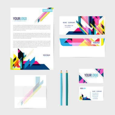 Kurumsal kimlik şablonu. İş. İş kartı kalem. Kitap. mektup. vektör