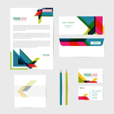 Kurumsal kimlik şablonu. İş. İş kartı kalem. Kitap. mektup. vektör