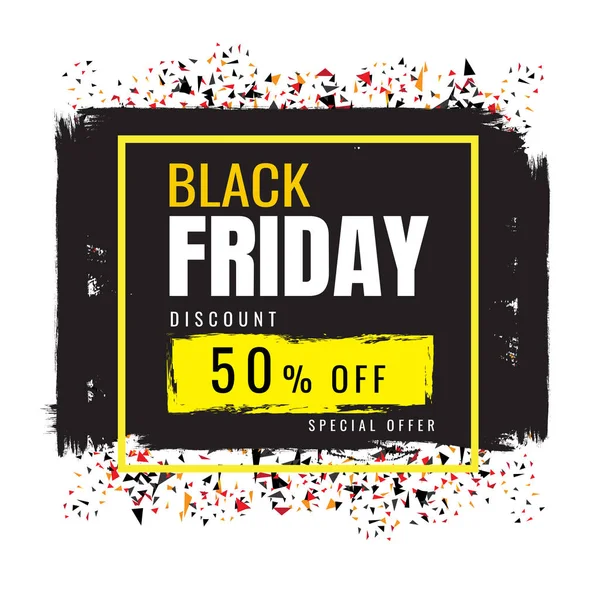 Siyah Cuma satış afiş/banner üzerinden grunge fırça boyalı indirim beyaz arka plan üzerinde % 50 dokulu. vektör. afiş. İş