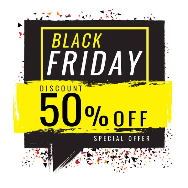 Siyah Cuma satış afiş/banner üzerinden grunge fırça boyalı indirim beyaz arka plan üzerinde % 50 dokulu. vektör. afiş. İş