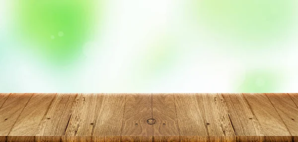 Empty Wood Table Top White Bokeh Abstract Background Photo Abstract — Stock Photo, Image