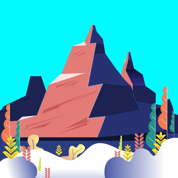 Vector Illustration Berglandschap Natuur Boom Spannend Uitzicht Een Grote Berg — Stockvector