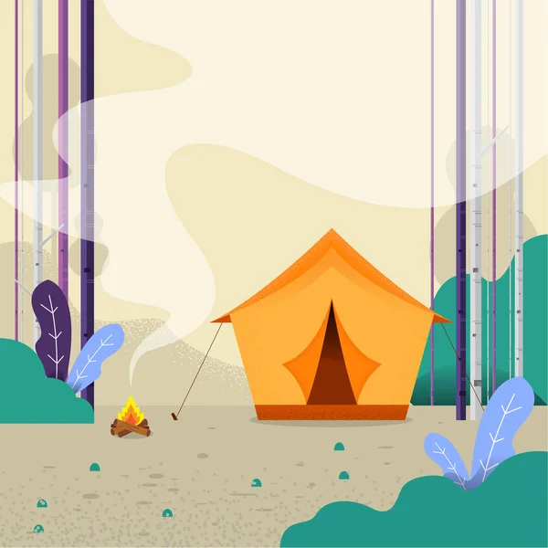 Vector Illustrator Stijl Achtergrond Met Bergen Bos Camping Tent Van — Stockvector