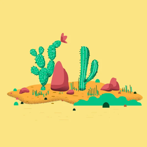 Cactussen Woestijnlandschap Met Witte Achtergrond — Stockvector