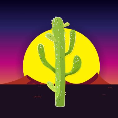 Kaktüs. Çöl Sunrise vektör doğa arka plan