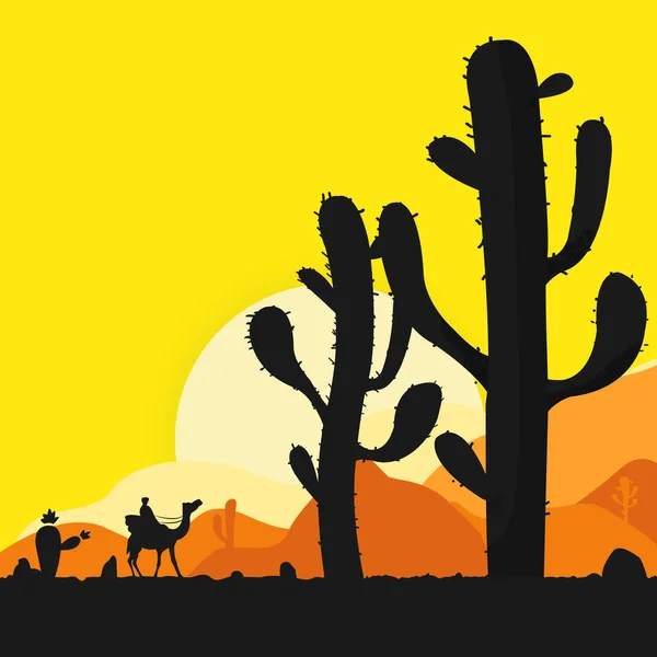 Cactus Woestijn Sunrise Vector Natuur Achtergrond — Stockvector