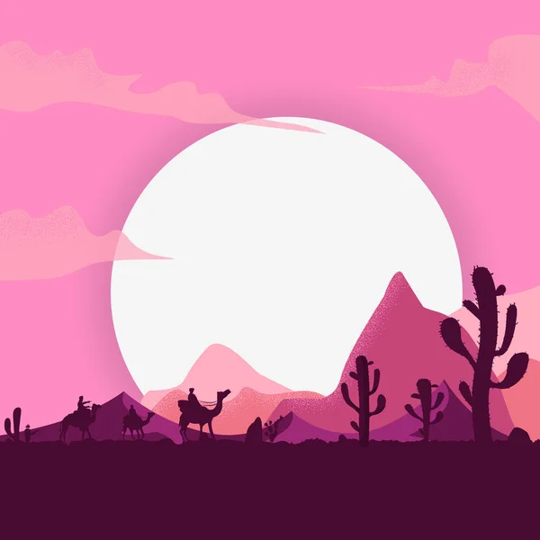 Cactus Woestijn Sunrise Vector Natuur Achtergrond — Stockvector