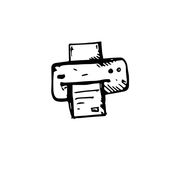 アイコン黒い手描き下ろしの簡単なアウトライン コンピューター プリンター記号です ベクトルのイラストレーターです 白い背景の上 — ストックベクタ