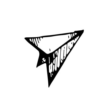 Simge siyah el çizilmiş basit Anahat Kağıt Uçak sembolü. Illustrator vektör. Beyaz arka plan üzerinde