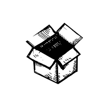 Simge siyah el çizilmiş basit anahat kutusu sembolü. Illustrator vektör. Beyaz arka plan üzerinde