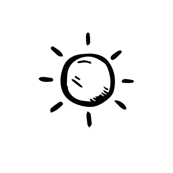 Symbol Schwarze Hand Gezeichnet Einfache Umrisse Sonnensymbol Vektorillustrator Auf Weißem — Stockvektor