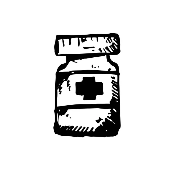 Ícone Preto Desenhado Mão Esboço Simples Medicina Drogas Símbolo Ilustrador —  Vetores de Stock