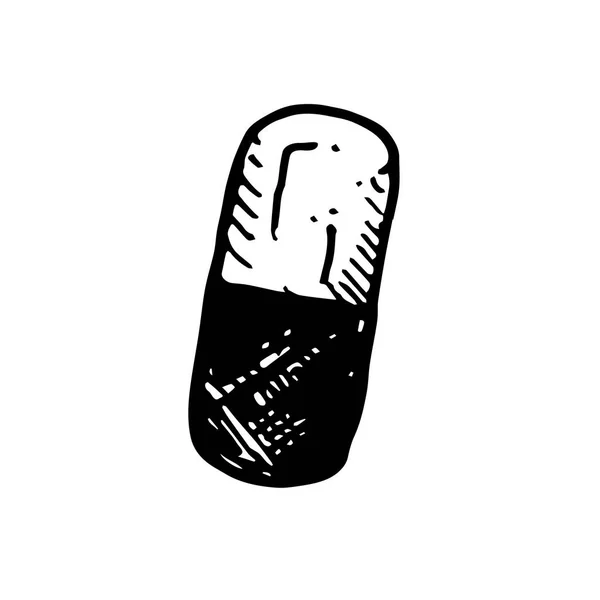 アイコン黒い手描画の単純なアウトライン薬剤カプセルのシンボル ベクトルのイラストレーターです 白い背景の上 — ストックベクタ