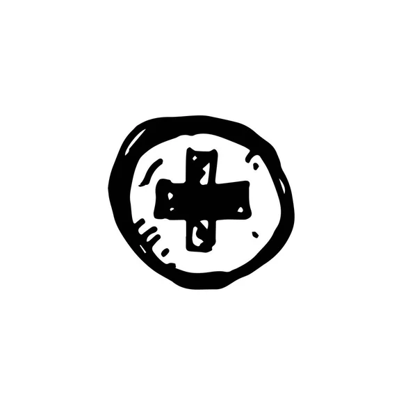 Ícone Preto Mão Desenhada Esboço Simples Médico Cruz Símbolo Ilustrador — Vetor de Stock