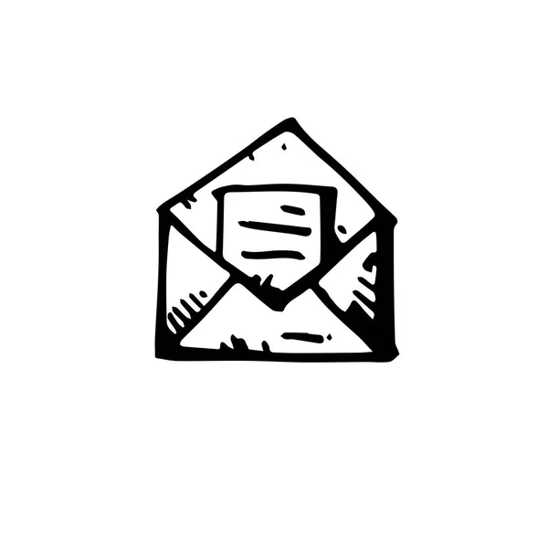 Symbol Schwarzes Handgezeichnetes Umschlagsymbol Mit Einfachen Umrissen Vektorillustrator Auf Weißem — Stockvektor
