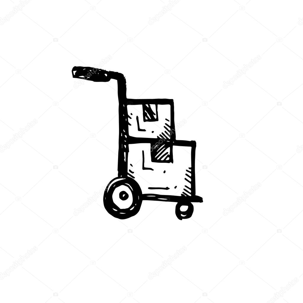 Icon black Hand drawn Simple outline delivery trolley Symbol. vector Illustrator. on white background