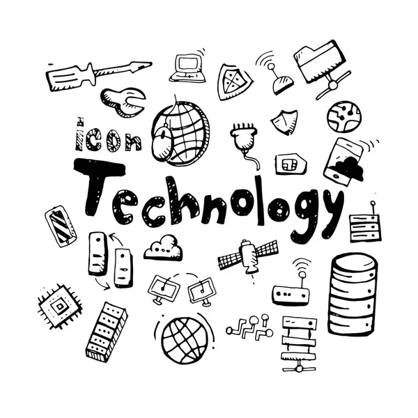 Ikona Ręcznie Rysowane Technologia Tematyce Bazgroły Ilustracja Wektorowa Płaski Białym — Wektor stockowy