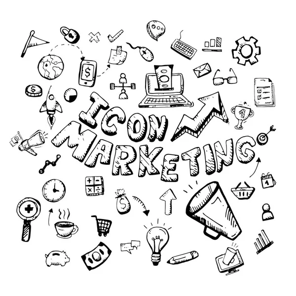 Icon Hand Drawn Marketing Themed Doodle Vector Flat Illustration White — Stock Vector