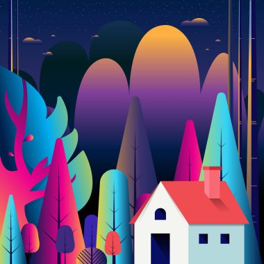 Kırsal manzara. Banliyö geleneksel ev. Aile ev. Vektör