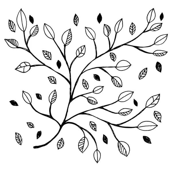 Vector black and white leaf Leaves pattern. Simple monochrome fl — Stock Vector